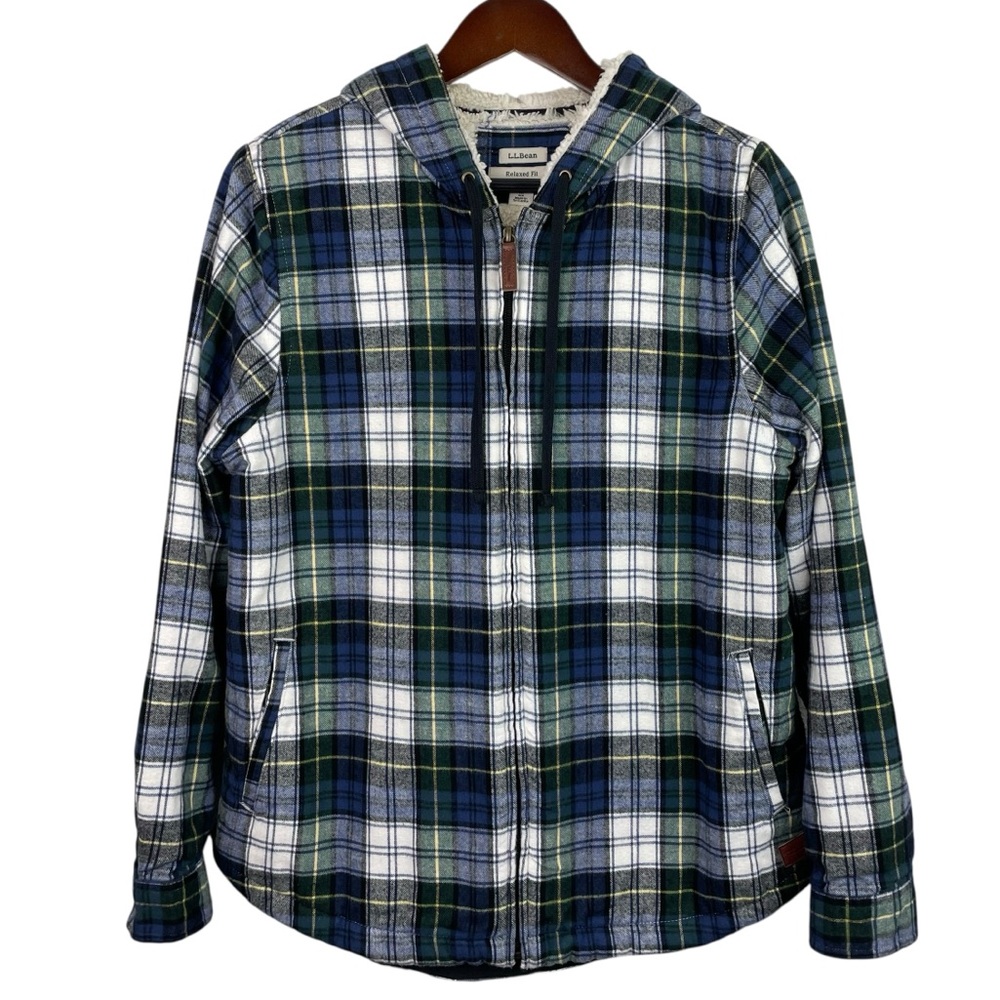 LL Bean | Scotch Plaid Flannel Faux Sherpa Lined Zip Hoodie